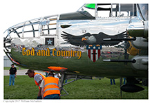 B-25J 'God and Country' at Grimes Field, Urbana, Ohio on April 15, 2017; this aircraft was previously painted at 'Pacific Prowler'
