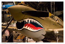 P-40E Kittyhawk painted in Flying Tigers colors on static display at the National Museum of the Air Force on November 28, 2010