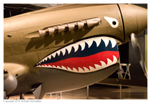 P-40E Kittyhawk painted in Flying Tigers colors on static display at the National Museum of the Air Force on November 28, 2010
